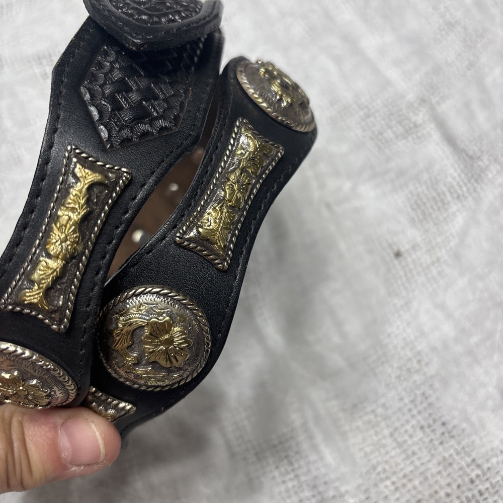 NOCONA 36 K643 Concho Belt Silver Gold Leather Belt VTG No Buckle - Picture 3 of 11